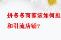 拼多多商家該如何推廣和引流店鋪？